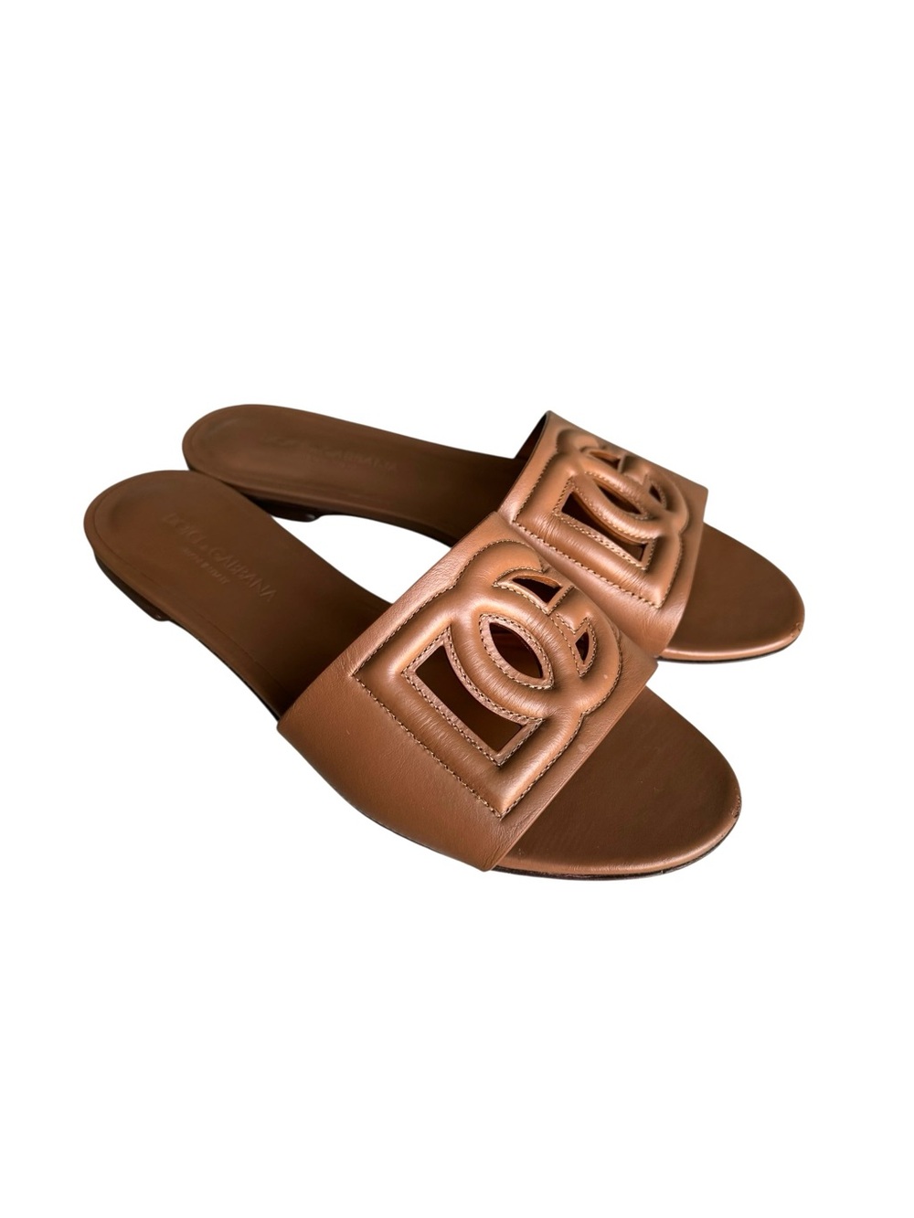 Dolce & Gabbana Bianca Calfskin Slides Sandals Light Brown - Picture 4 of 16